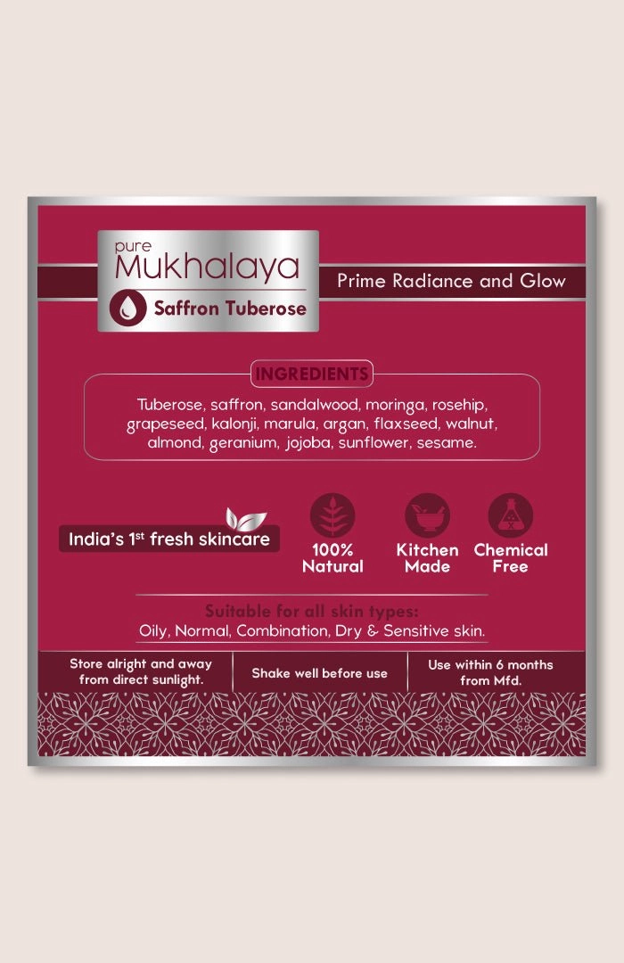 <strong>Pure Saffron Tuberose Mukhalaya 30ml</strong> <br><i>Prime Radiance & Glow</i>