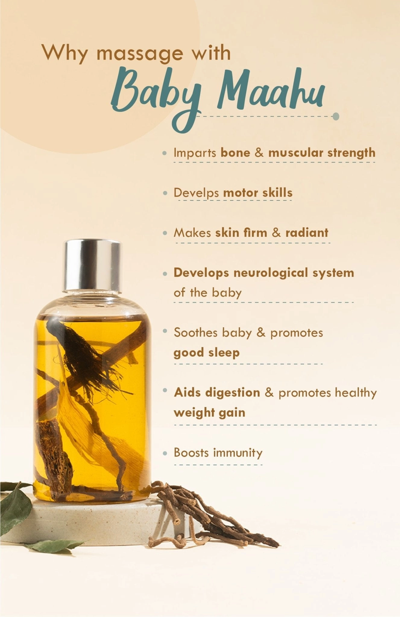 <strong>Summer Baby Massage Maahu - Balamool Nimbuka - 100ml</strong> <br><i>Bone Development, Muscular Strength & Healthy Skin</i>