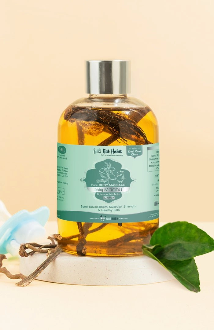 <strong>Summer Baby Massage Maahu - Balamool Nimbuka - 100ml</strong> <br><i>Bone Development, Muscular Strength & Healthy Skin</i>