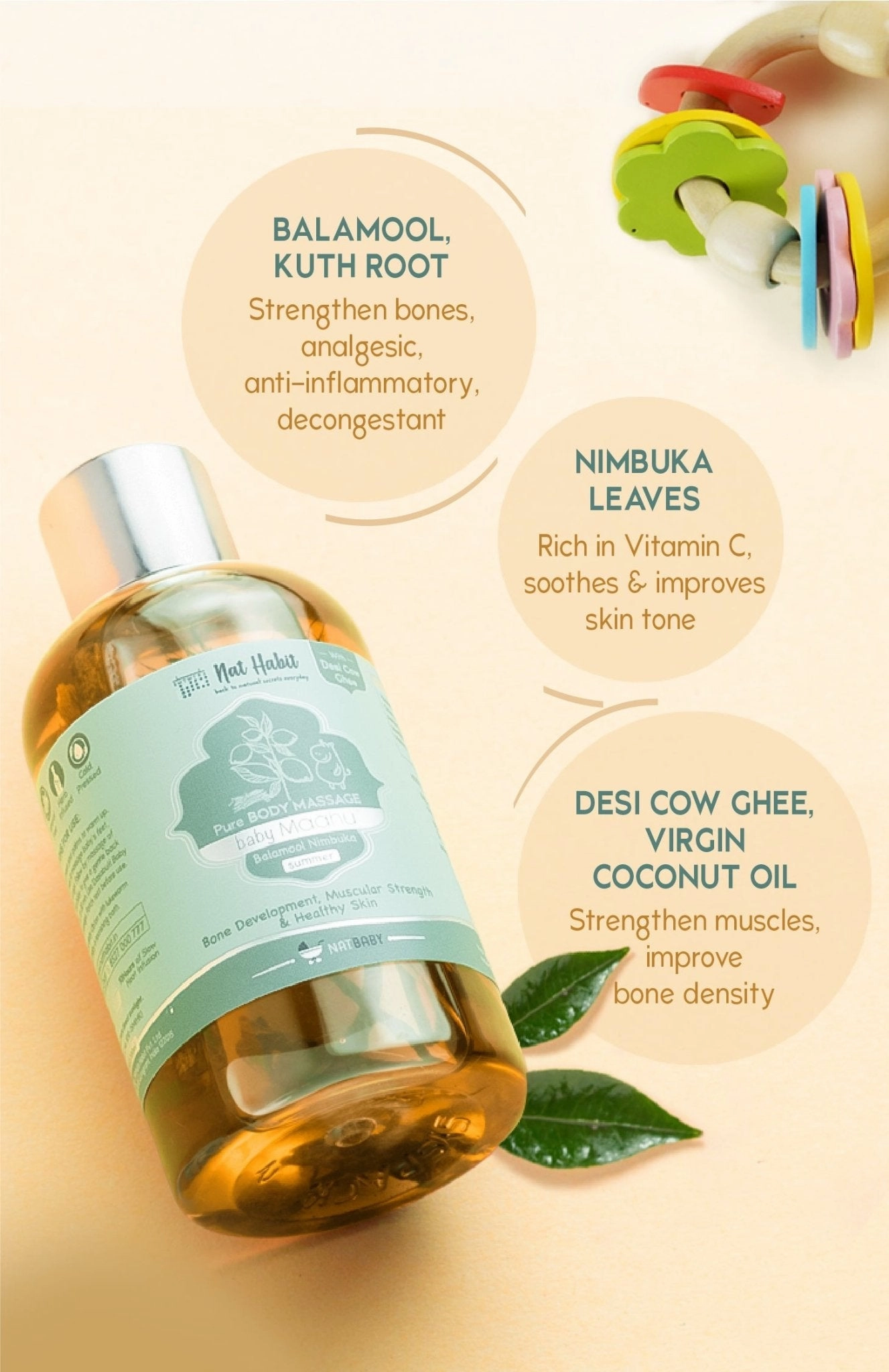 <strong>Summer Baby Massage Maahu - Balamool Nimbuka - 100ml</strong> <br><i>Bone Development, Muscular Strength & Healthy Skin</i>