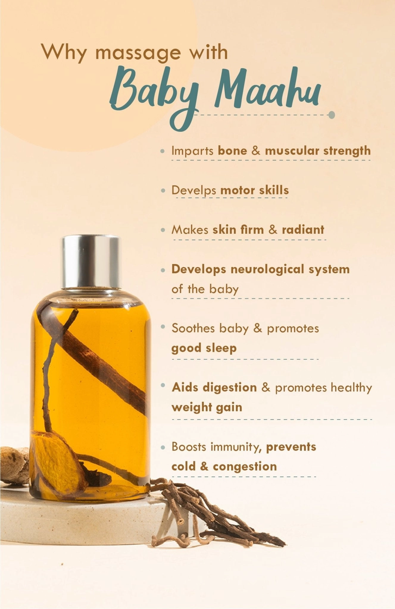 <strong>Winter Baby Massage Maahu - Balamool Sunthi - 100ml</strong> <br><i>Bone Development, Muscular Strength & Healthy Skin</i>