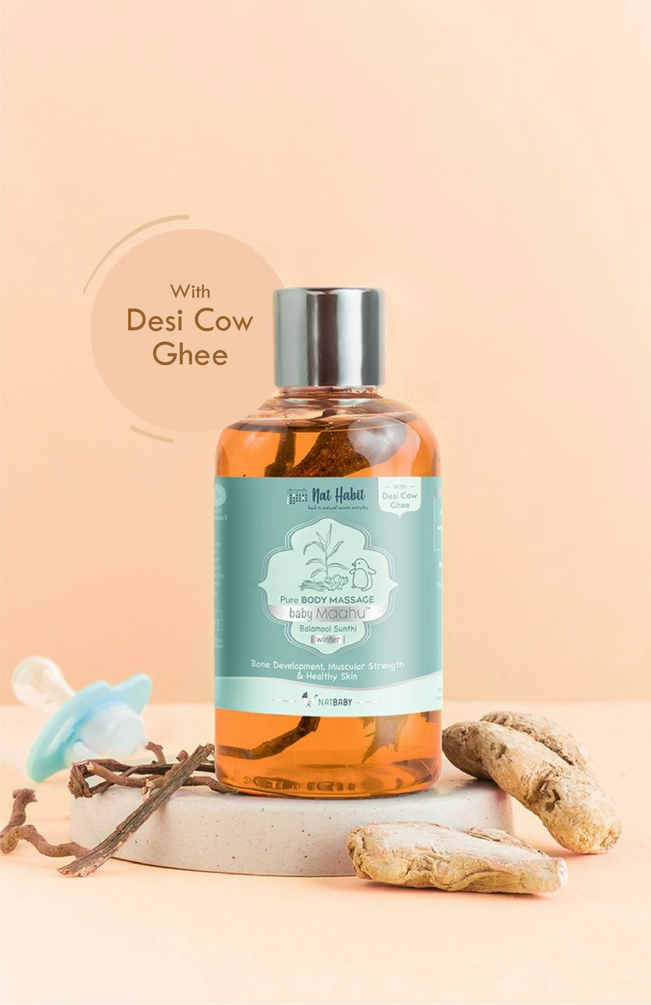 <strong>Winter Baby Massage Maahu - Balamool Sunthi - 100ml</strong> <br><i>Bone Development, Muscular Strength & Healthy Skin</i>