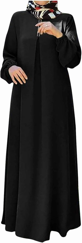 Abayas for Women Muslim Dubai Dress Loose Fit Long Islamic Kaftan Robe Maxi Length Arabic Robes Eid Prayer Clothes
