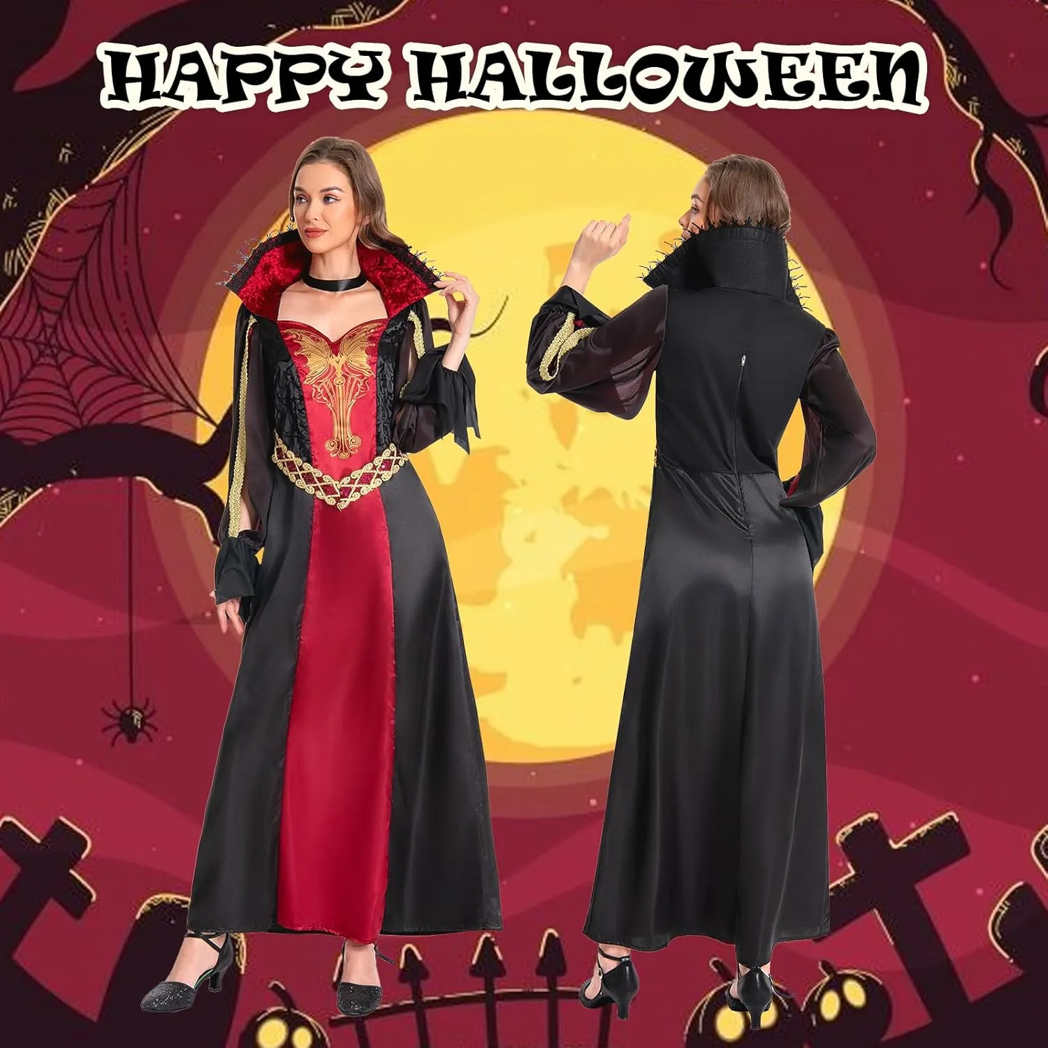 Adult Vampire Halloween Costumes For Women Scary Costume Set Female Vampiress Costum Outfit Dress Up Gothic Midnight