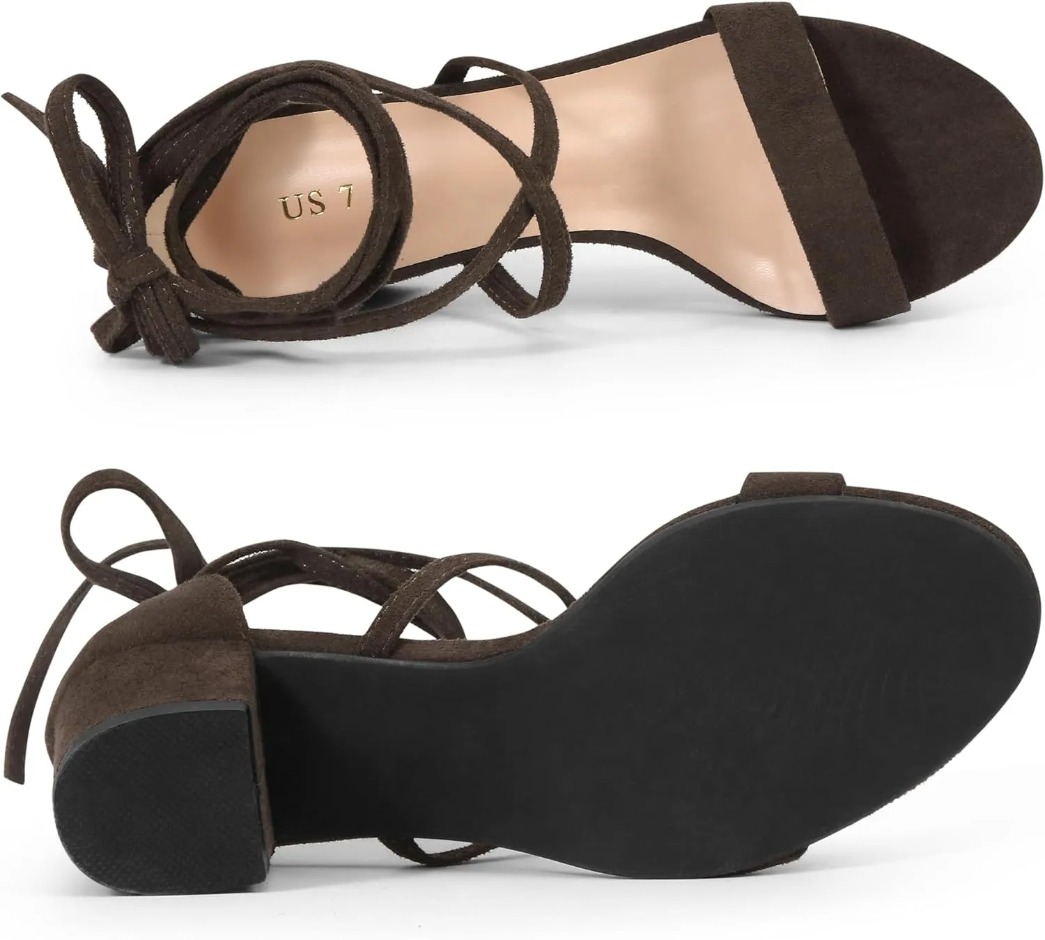Allegra K Women's Open Toe Lace Up Mid Chunky Heeled Sandals