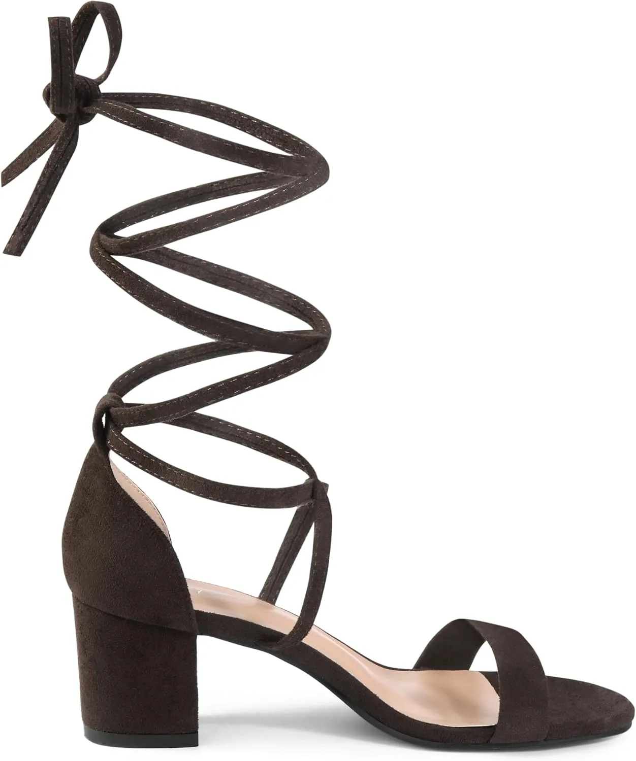 Allegra K Women's Open Toe Lace Up Mid Chunky Heeled Sandals