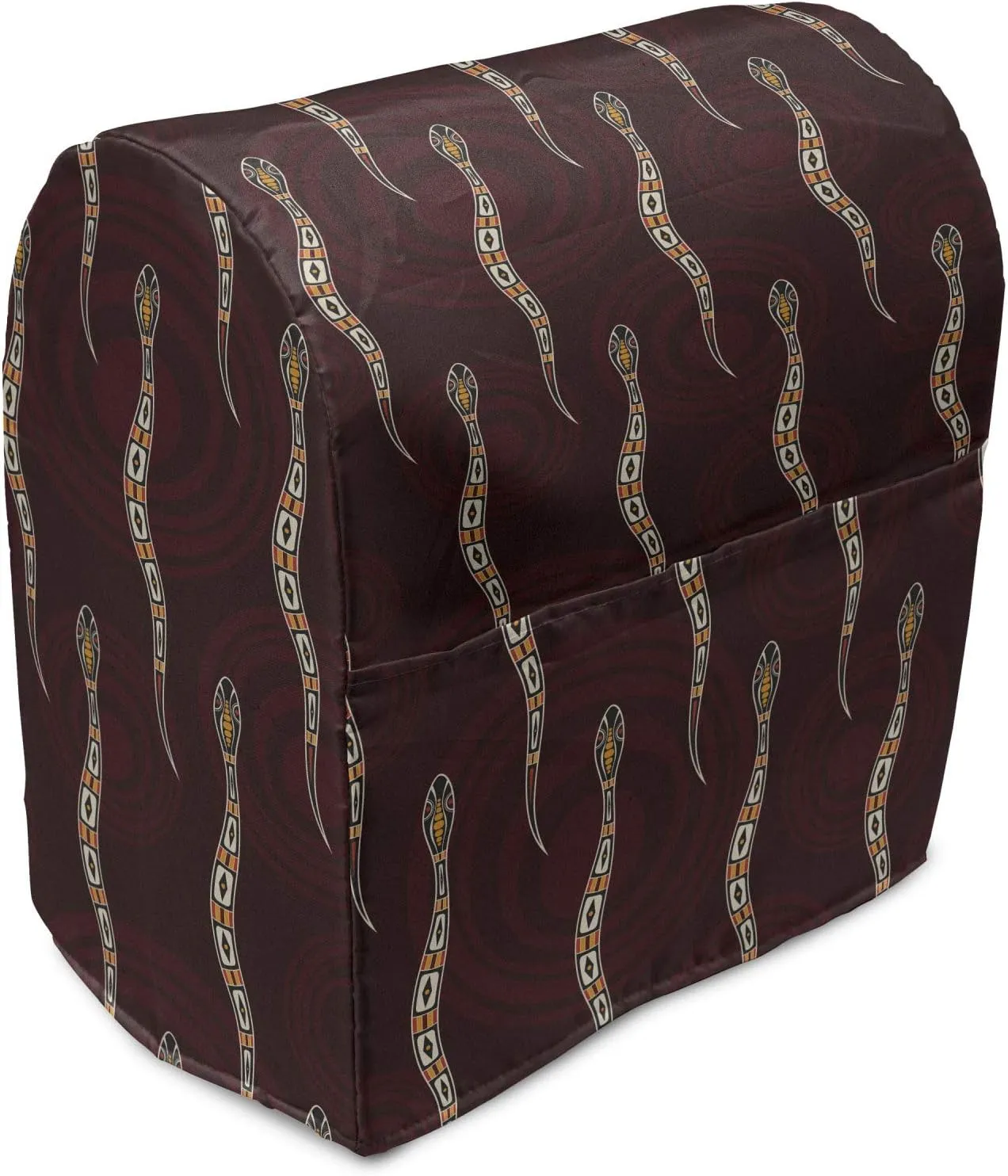 Ambesonne Aboriginal Stand Mixer Cover, Abstract Ornamental Snakes on Nested Circles Repetition, Kitchen Appliance Organizer Bag Cover with a Pocket, 6-8 Quarts, Dark Fuchsia Multicolor