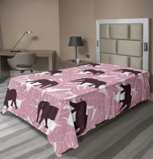 Ambesonne Elephant Flat Sheet, Rhythmic Tropical Pink Colored Palm Leaves and African Animals Print, Soft Comfortable Top Sheet Decorative Bedding 1 Piece, Twin Size, Pastel Pink Dark Fuchsia