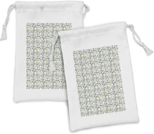 Ambesonne Floral Fabric Pouch Set of 2, Wild Lilac Flowers Spring Fresh Watercolor Sketch Look Pattern, Small Drawstring Bag for Toiletries Masks and Favors, 9" x 6", Green Pale Fuchsia
