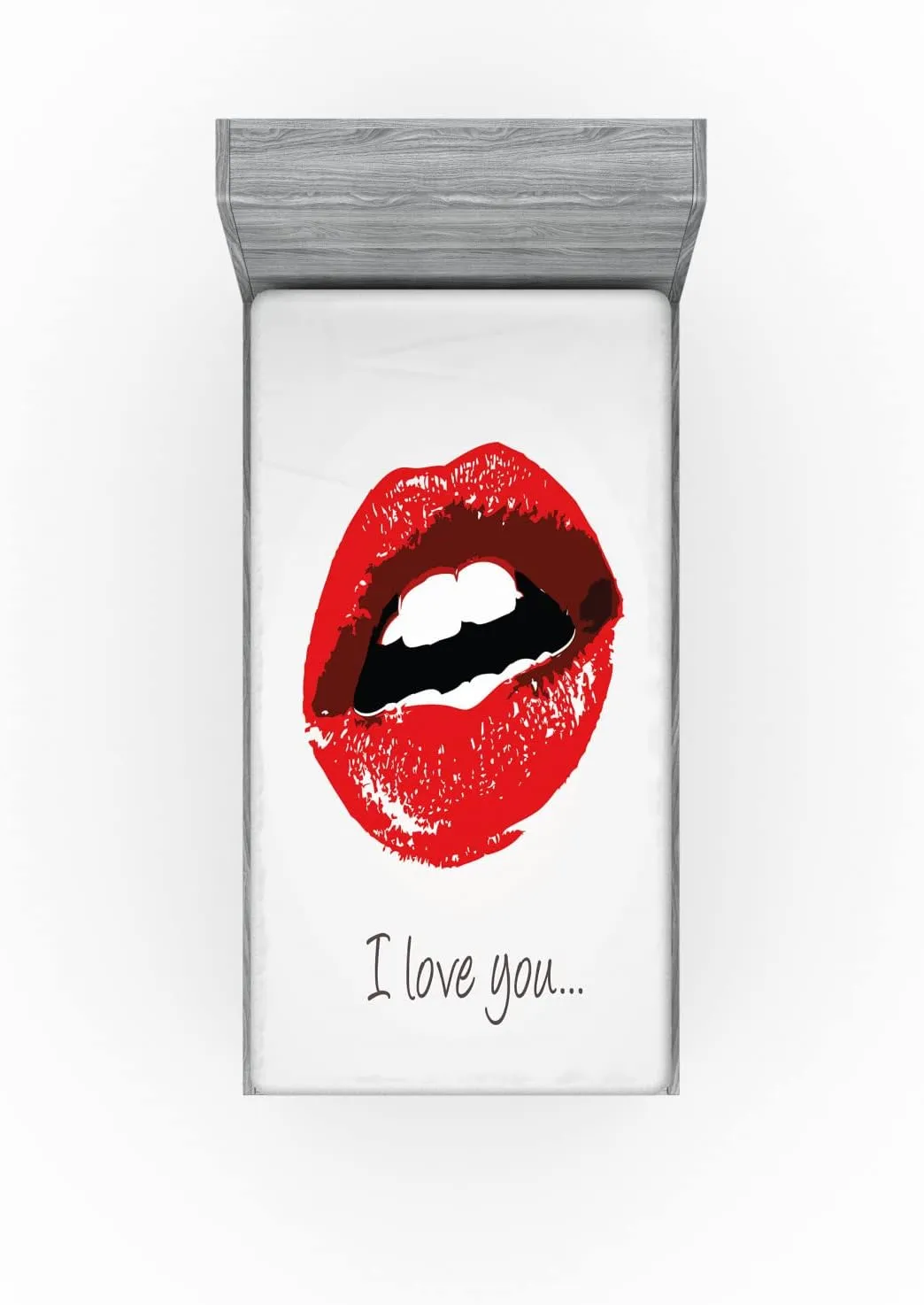 Ambesonne I Love You Fitted Sheet, Comical Seductive Female Lips Ajar in Desire Red-Hot Lipstick Retro Style, Bed Cover with All-Round Elastic Deep Pocket for Comfort, Twin XL Size, Red White Black