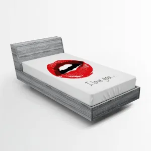 Ambesonne I Love You Fitted Sheet, Comical Seductive Female Lips Ajar in Desire Red-Hot Lipstick Retro Style, Bed Cover with All-Round Elastic Deep Pocket for Comfort, Twin XL Size, Red White Black
