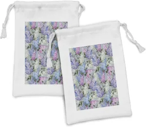 Ambesonne Mauve Fabric Pouch Set of 2, Various Mix Hyacinth Garden with Flowers and Leaf Branches Summer Botanic Plants, Small Drawstring Bag for Toiletries Masks and Favors, 9" x 6", Lilac Fuchsia