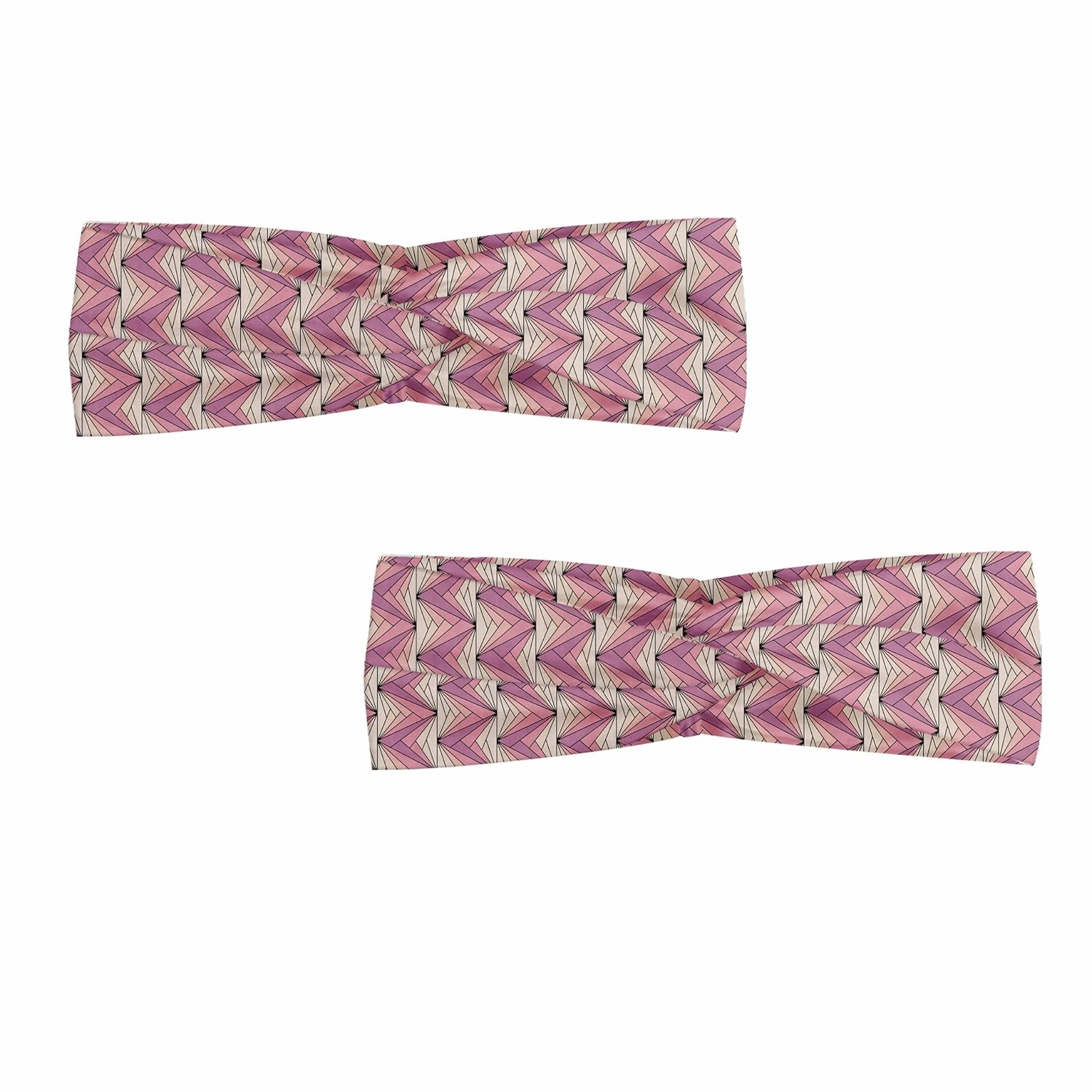 Ambesonne Geometric Headband Set of 2, Pastel Romantic Colored Triangle Style Vertical Angled Zigzag Lines, Knotted Elastic Hair Band Accessory for Women Everyday Use, M-L, Ivory Blush Pale Fuchsia