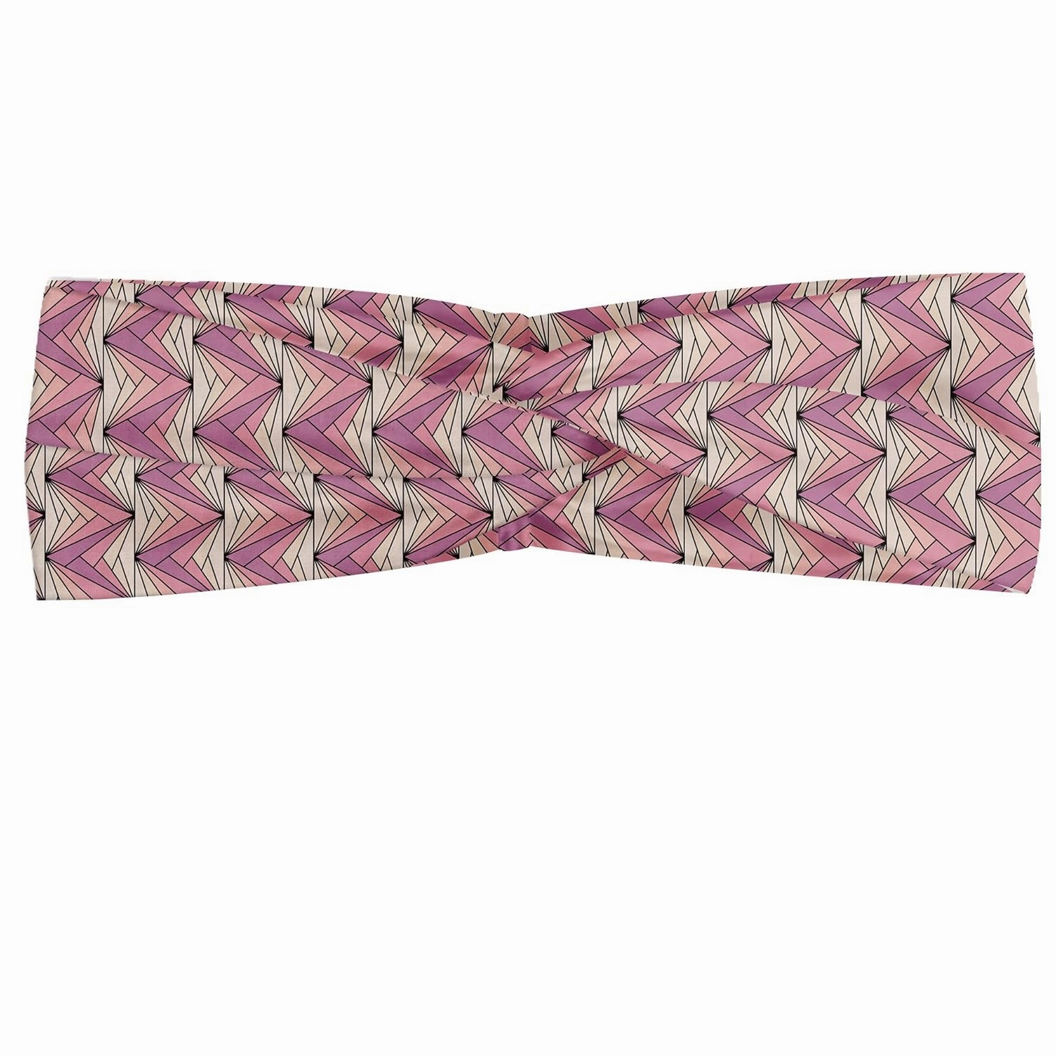 Ambesonne Geometric Headband Set of 2, Pastel Romantic Colored Triangle Style Vertical Angled Zigzag Lines, Knotted Elastic Hair Band Accessory for Women Everyday Use, M-L, Ivory Blush Pale Fuchsia