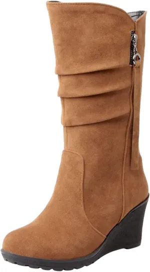 AMDBEL Wide Calf Boots for Women Wedge Heel Womens Fall Boots 2024 Winter Zipper Platform Boots Fashion Booties Shoes