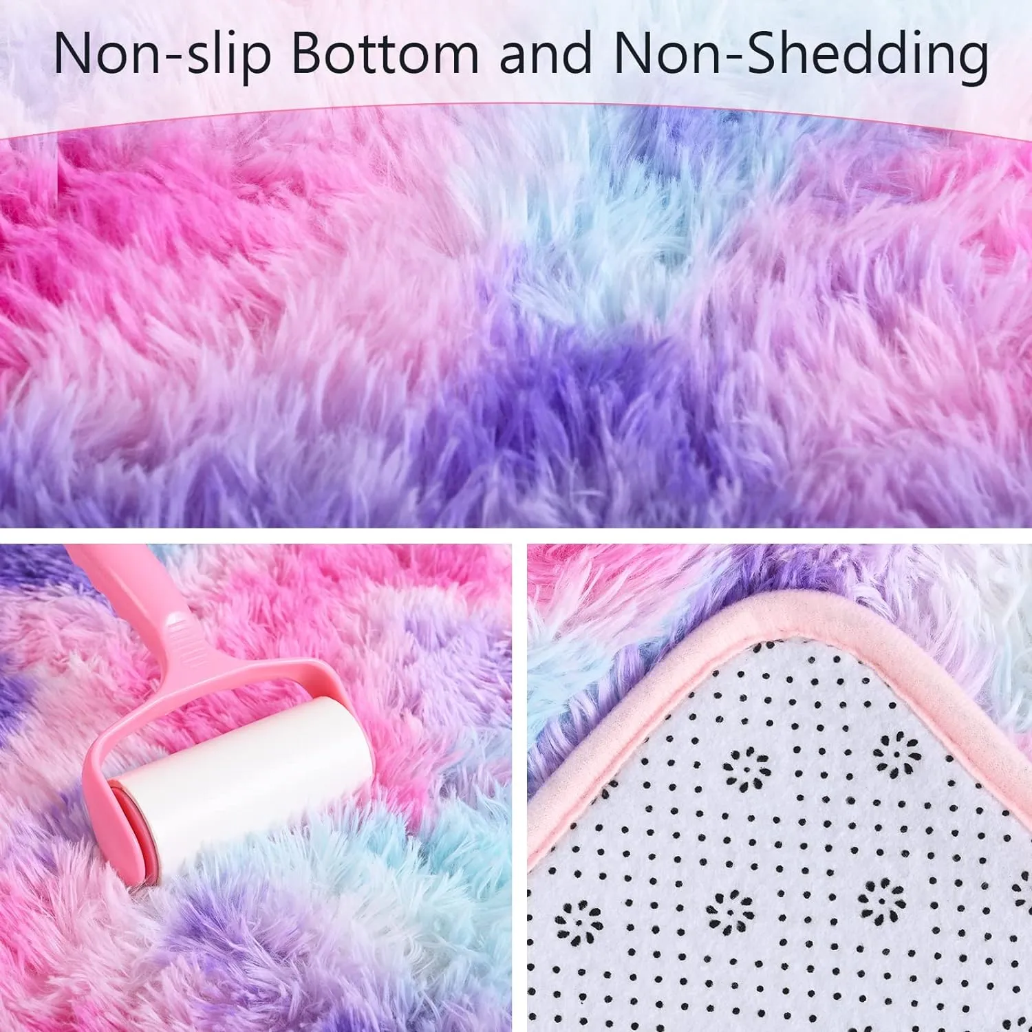 AROGAN Soft Rainbow Area Rugs for Girls Room 3x5 Feet, Fluffy Cute Colorful Princess Carpet for Kids Teens Nursery Toddler,Bedroom Hot Pink