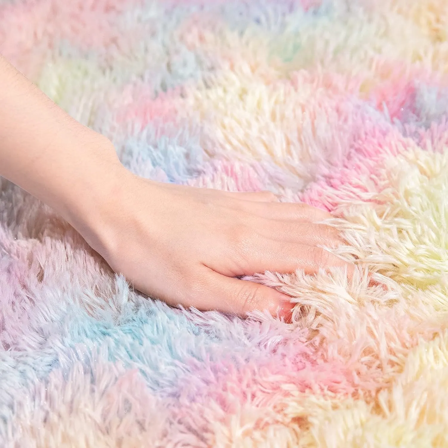 AROGAN Soft Rainbow Area Rugs for Girls Room 3x5 Feet, Fluffy Girls Bedroom Rugs, Princess Rug, Cute Colorful Carpet for Kids Teens Nursery Toddler, Pink