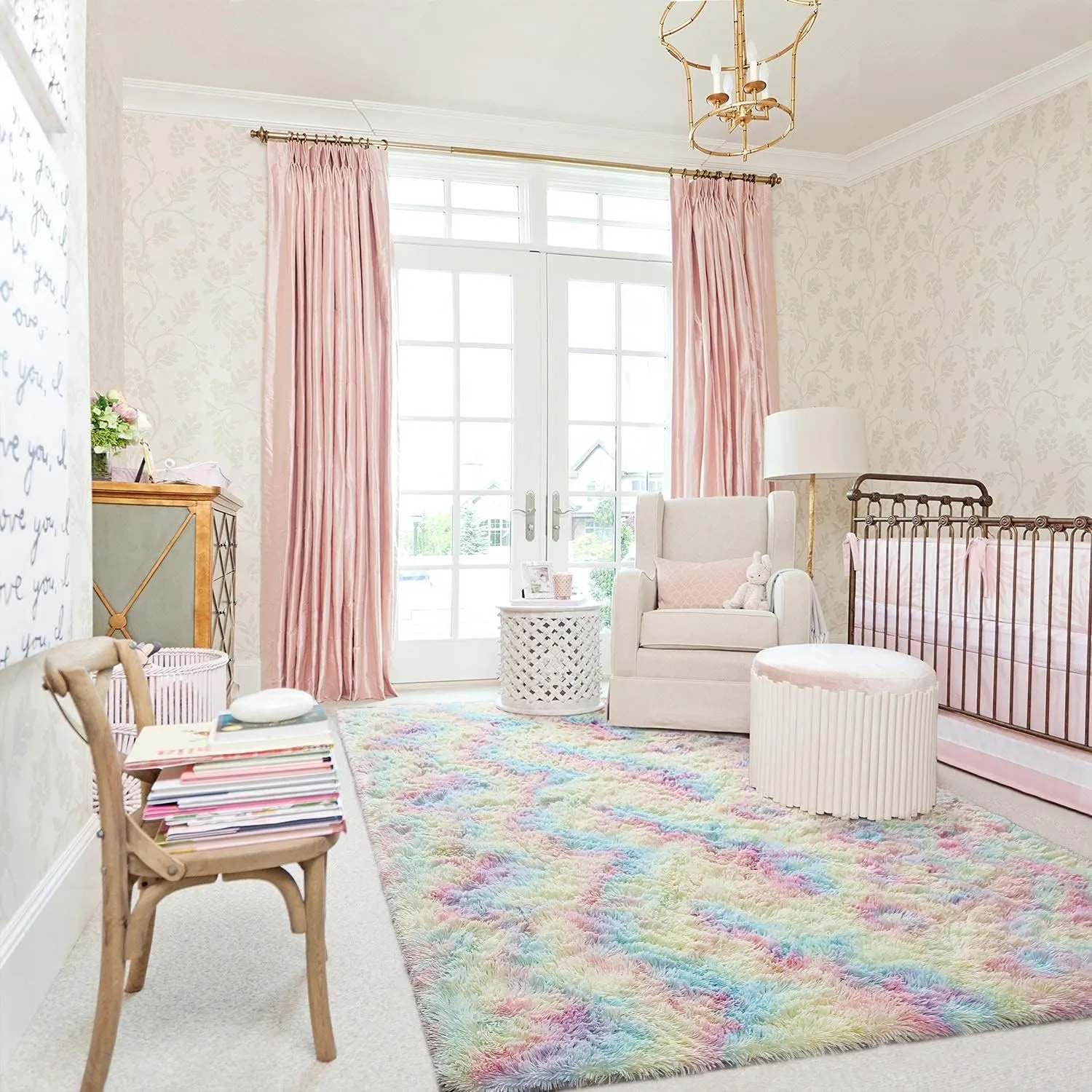 AROGAN Soft Rainbow Area Rugs for Girls Room 3x5 Feet, Fluffy Girls Bedroom Rugs, Princess Rug, Cute Colorful Carpet for Kids Teens Nursery Toddler, Pink