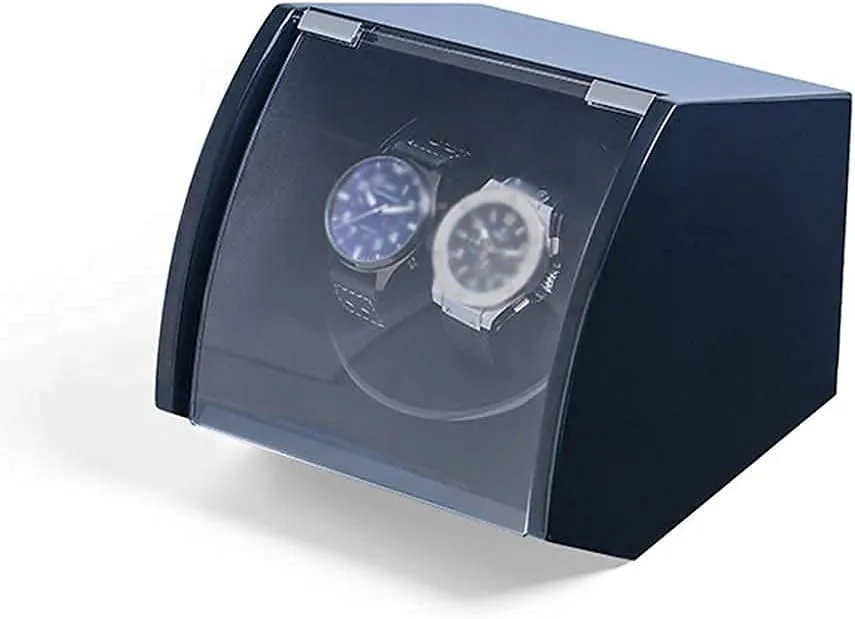 Automatic Watch Winder Double Watch Winder for Automatic Watches Wood Shell Piano Paint Exterior Flexible Plush Pillow Red and Blue Watch Winder (Blue)
