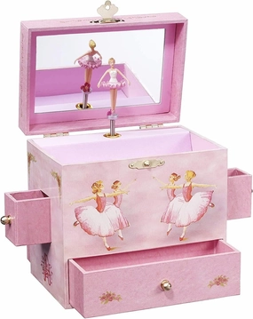 Ballerina Musical Jewelry Box Spins to "Swan Lake" 4 Drawer Treasure Storage