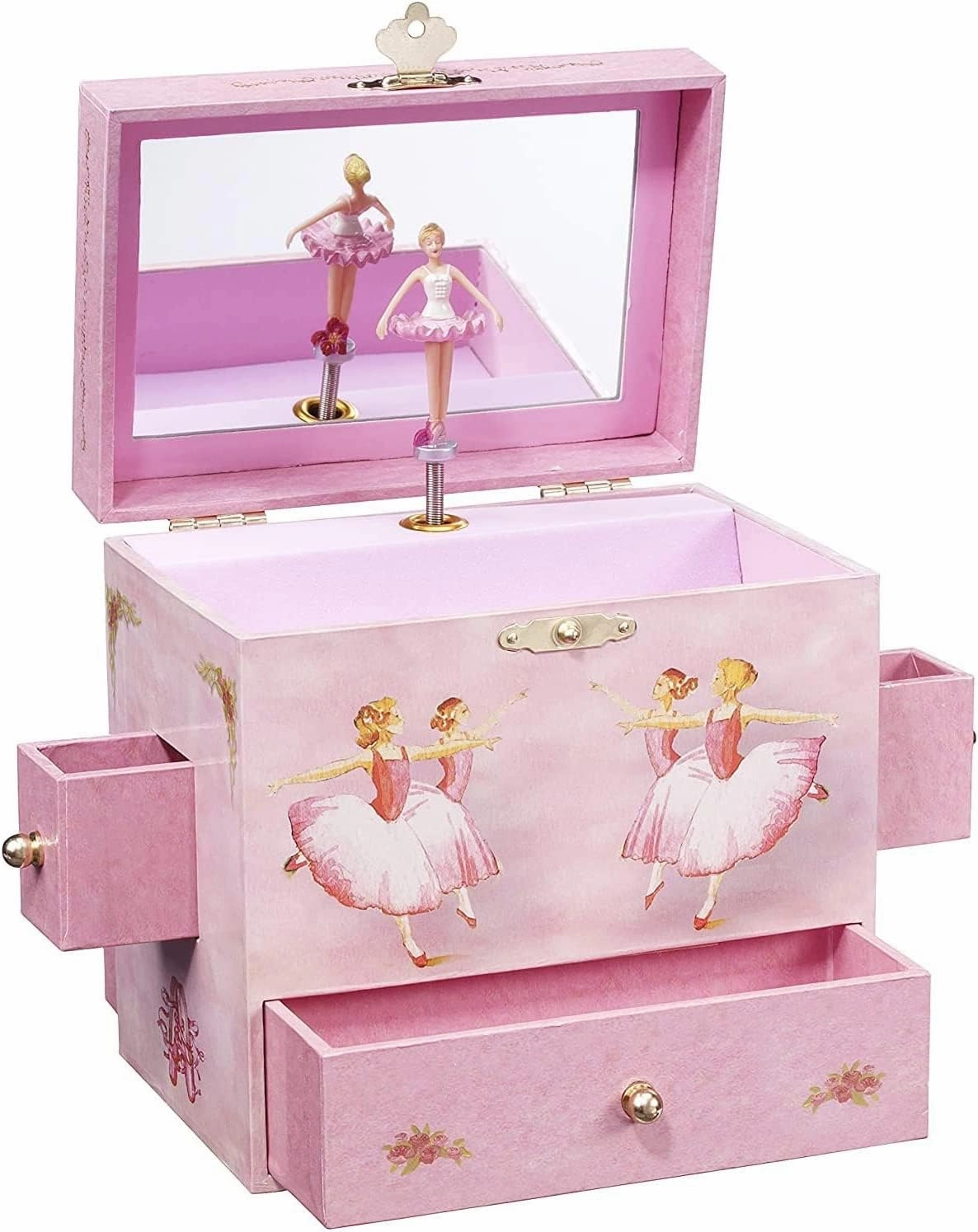 Ballerina Musical Jewelry Box Spins to "Swan Lake" 4 Drawer Treasure Storage