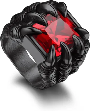 Bandmax Mens Luxury Gothic Rings, Stainless Steel Retro Style Crystal Stone Signet Ring Punk Halloween Costume Jewelry Ring for Men Women Gift Packed