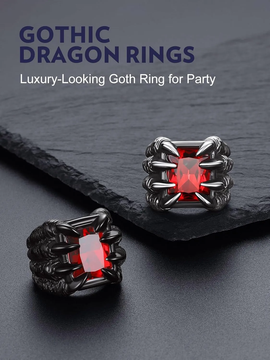 Bandmax Mens Luxury Gothic Rings, Stainless Steel Retro Style Crystal Stone Signet Ring Punk Halloween Costume Jewelry Ring for Men Women Gift Packed