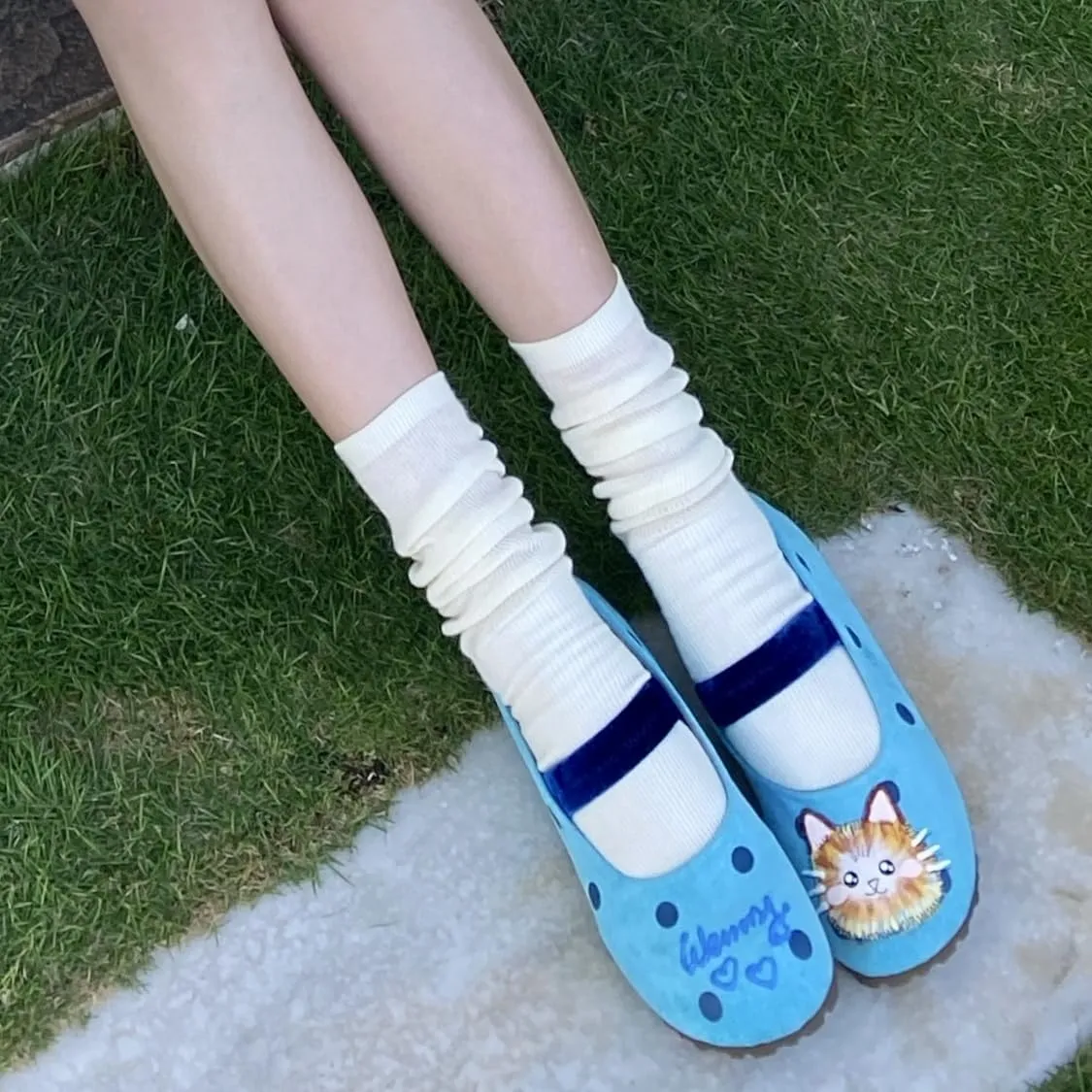 BB BEROBELLO Cute Cat Design Ballet Flats, Polka Dot Pattern Mary Jane Shoes, Velvet Strap, 3 Colors Available