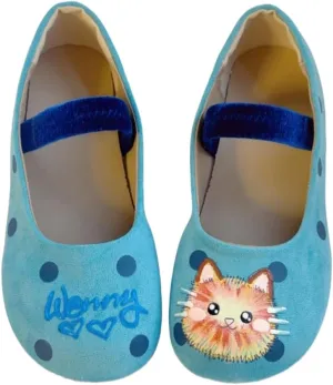 BB BEROBELLO Cute Cat Design Ballet Flats, Polka Dot Pattern Mary Jane Shoes, Velvet Strap, 3 Colors Available