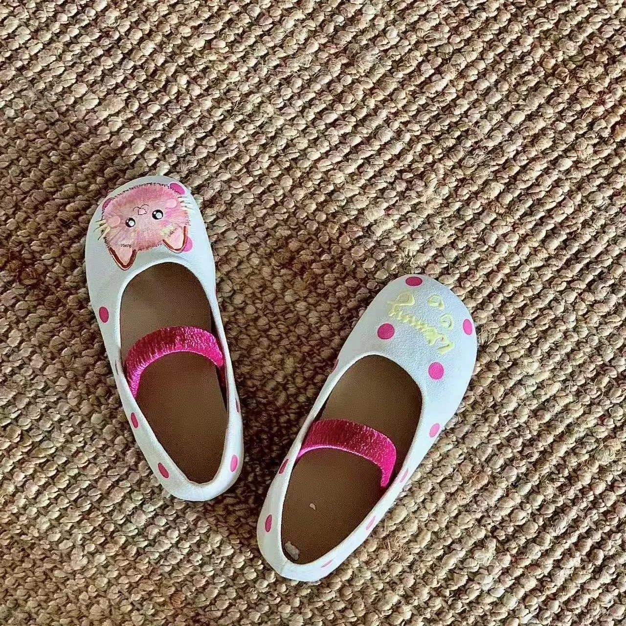 BB BEROBELLO Cute Cat Design Ballet Flats, Polka Dot Pattern Mary Jane Shoes, Velvet Strap, 3 Colors Available