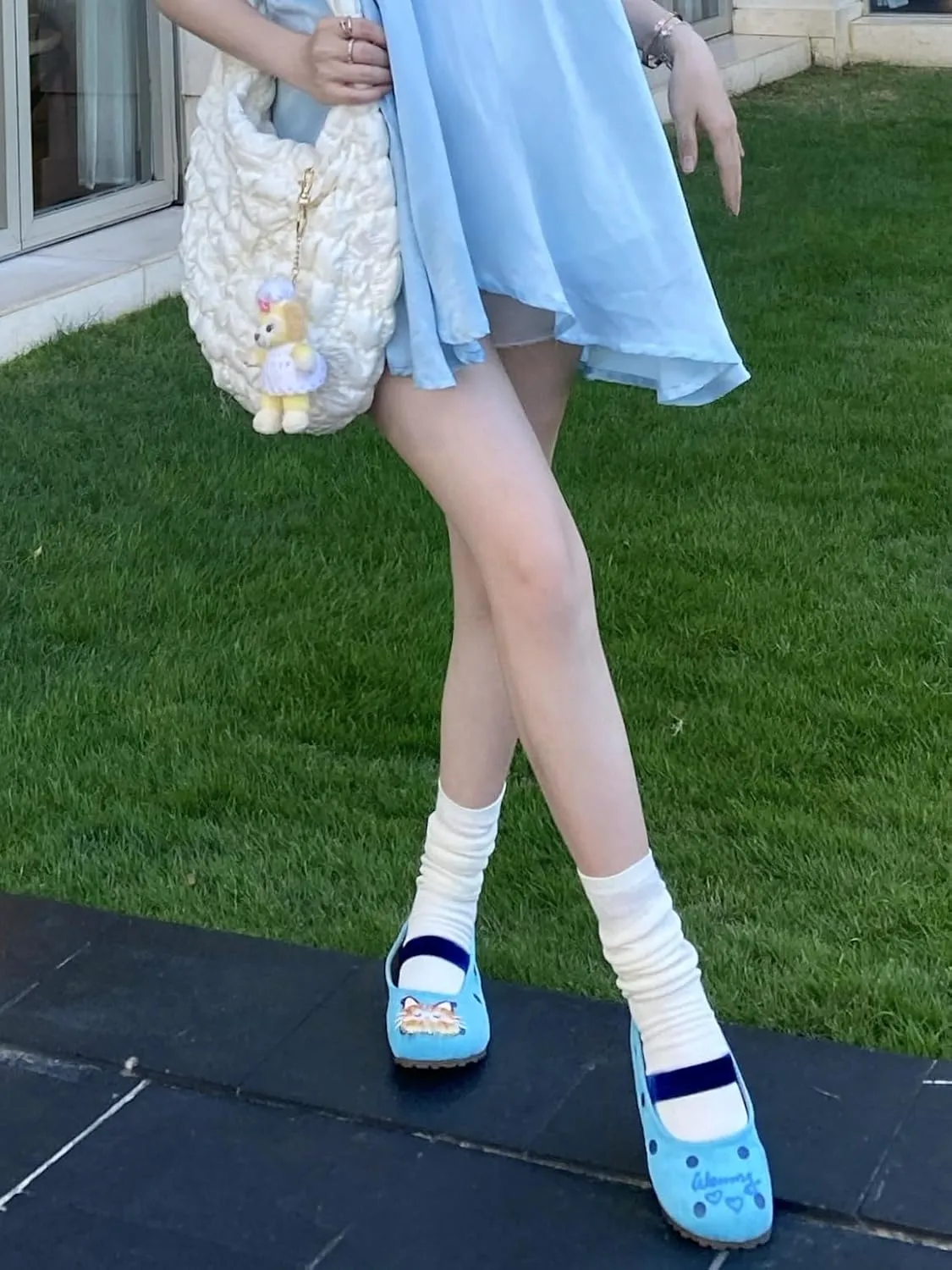 BB BEROBELLO Cute Cat Design Ballet Flats, Polka Dot Pattern Mary Jane Shoes, Velvet Strap, 3 Colors Available