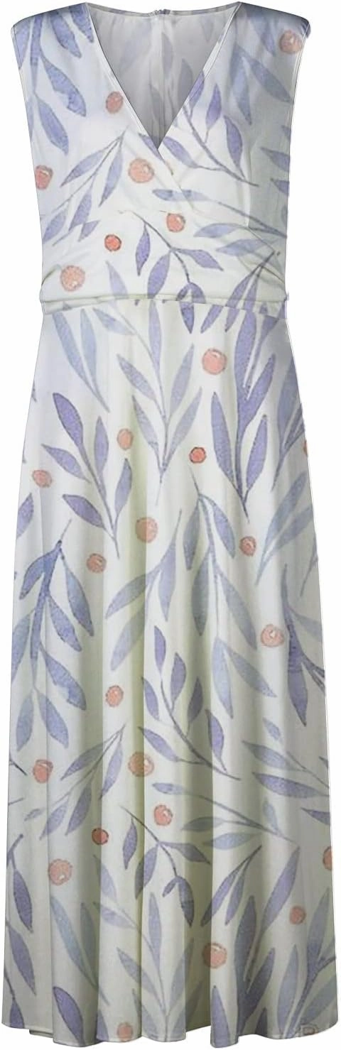 Beach Dresses for Women,Spring Summer Trendy Elegant V Neck Wrap Floral Boho Dress Flowy Ruched Hawaiian Maxi Dress