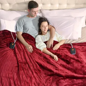 Bearhug Electric Blanket Queen Size 84" × 90", Dual Controller Heated Blanket, Red - Velvet & Velvet, 10-Heating Level & 0.5-12H Auto Off, Over-Heat Protect, ETL, Machine Washable