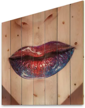 Beautiful Women Lips With Bright Lipstick Modern & Contemporary Wood Wall Decor, Red Wood Wall Art, Large People Wood Wall Panels Printed On Natural Pine Wood Art