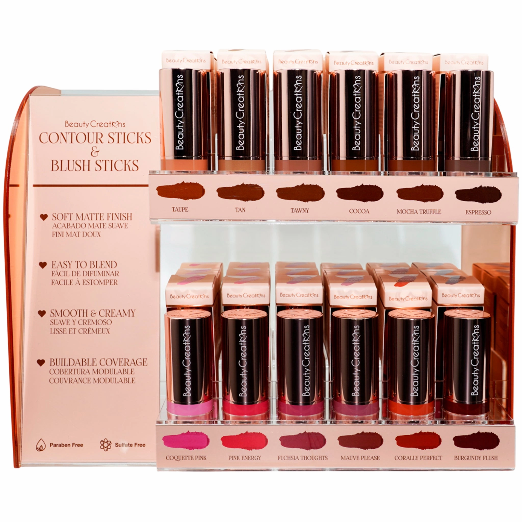 Beauty Creations Contour & Blush Sticks - Wholesale Display 66 Units   12 Tester (BCCBS)