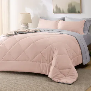 Bedsure Queen Comforter Set - 7 Pieces Reversible Blush Pink Bedding, Queen Size Bed Set for All Seasons, Bed in a Bag with Down Alternative Comforter, Sheets, Pillowcases & Shams