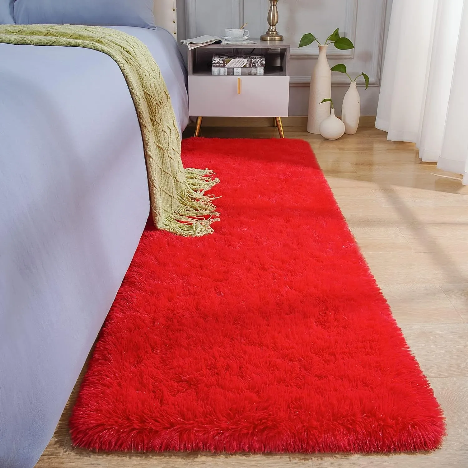 BENRON Soft Runner Rug 2x6 Hallway Runners Non Slip Runner Rugs for Entryway Kitchen Bedroom Dorm Fluffy Throw Rugs for Kids Teens Thickened Memory-Foam Rug Home Decor, Red