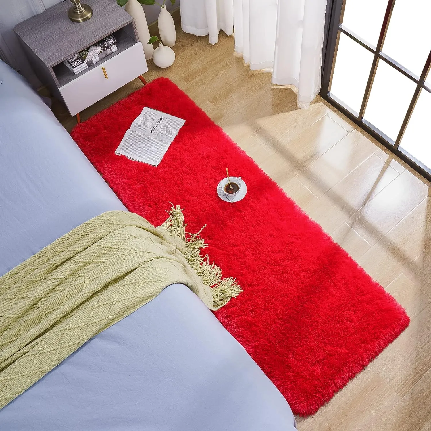 BENRON Soft Runner Rug 2x6 Hallway Runners Non Slip Runner Rugs for Entryway Kitchen Bedroom Dorm Fluffy Throw Rugs for Kids Teens Thickened Memory-Foam Rug Home Decor, Red
