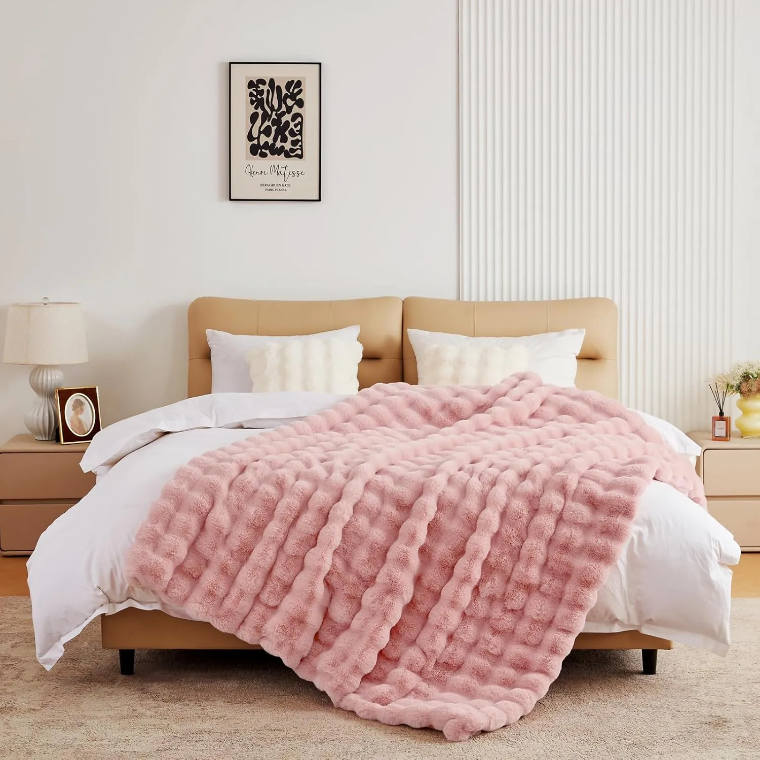 BENVWE Faux Fur Throw Blanket for Couch - Fluffy Soft Thick Bubble Blanket for Living Room Home Decor - Mothers Day Birthday Gifts for Women, Dusty Pink, 51" x 63"