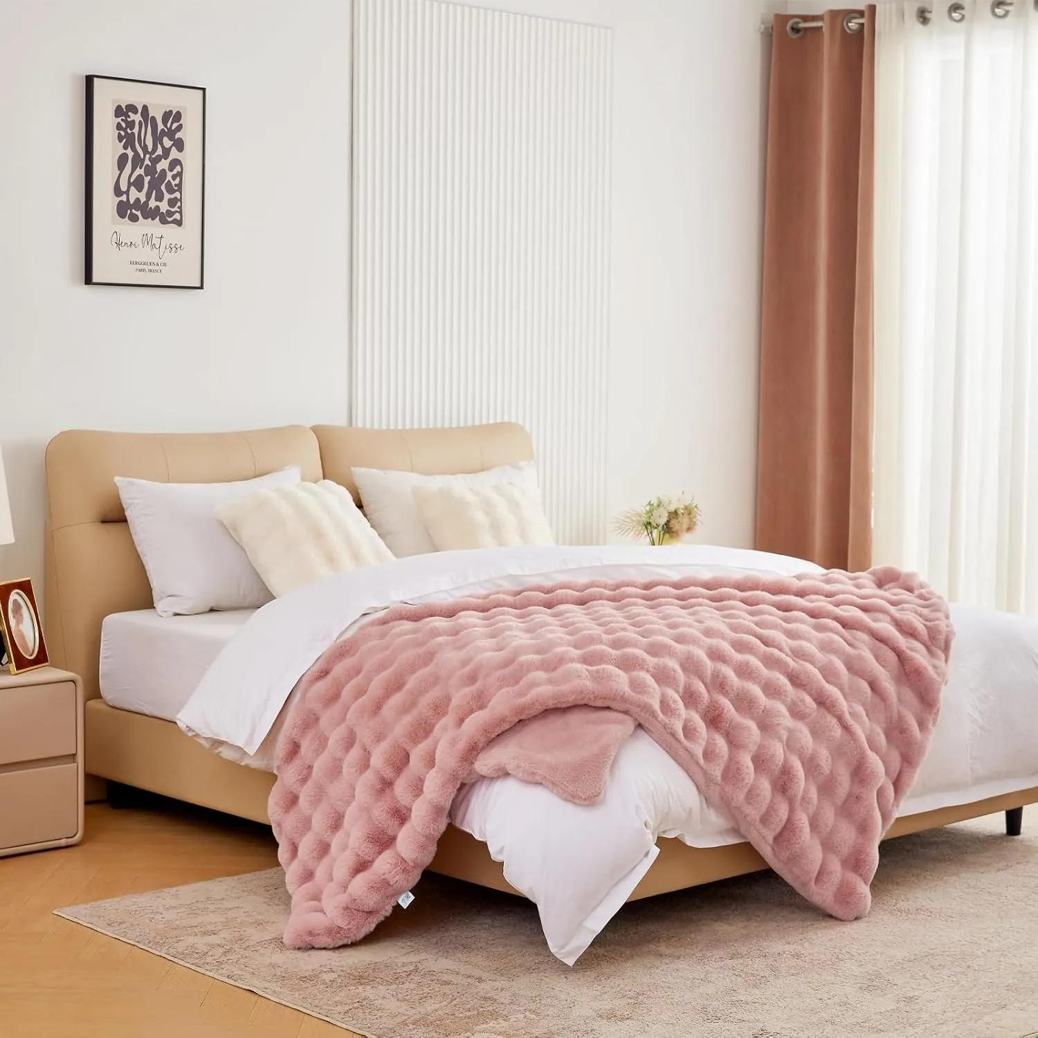 BENVWE Faux Fur Throw Blanket for Couch - Fluffy Soft Thick Bubble Blanket for Living Room Home Decor - Mothers Day Birthday Gifts for Women, Dusty Pink, 51" x 63"