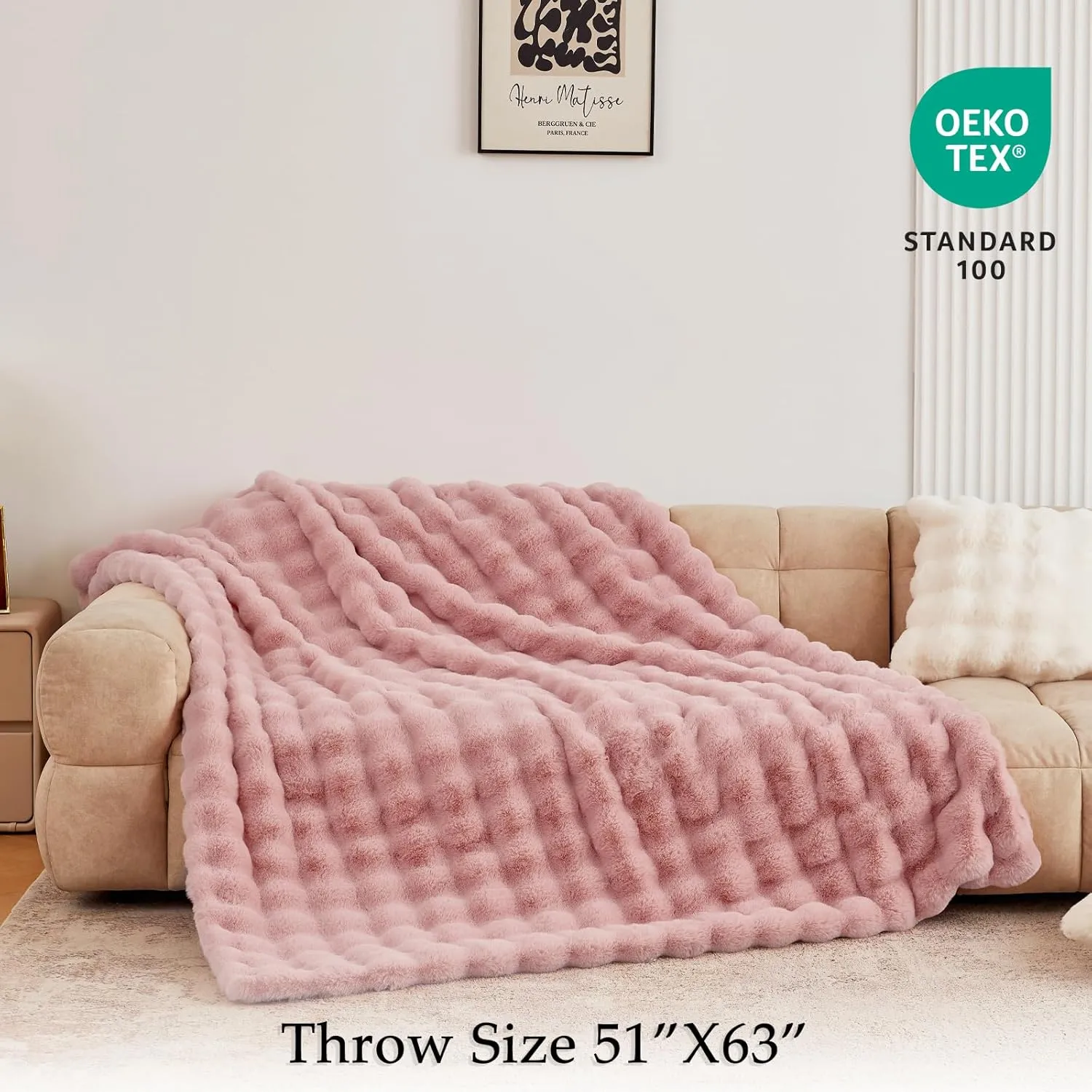 BENVWE Faux Fur Throw Blanket for Couch - Fluffy Soft Thick Bubble Blanket for Living Room Home Decor - Mothers Day Birthday Gifts for Women, Dusty Pink, 51" x 63"