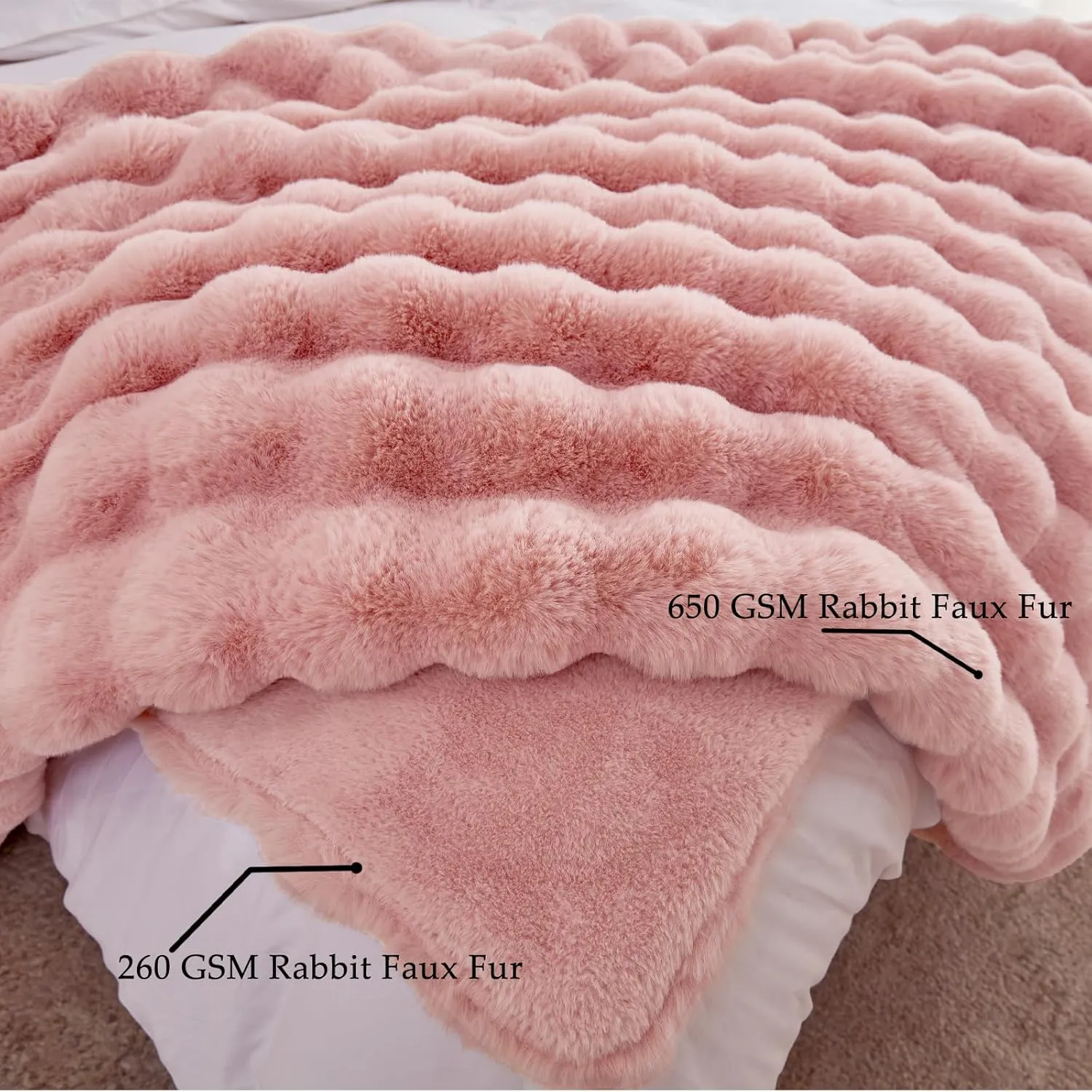 BENVWE Faux Fur Throw Blanket for Couch - Fluffy Soft Thick Bubble Blanket for Living Room Home Decor - Mothers Day Birthday Gifts for Women, Dusty Pink, 51" x 63"