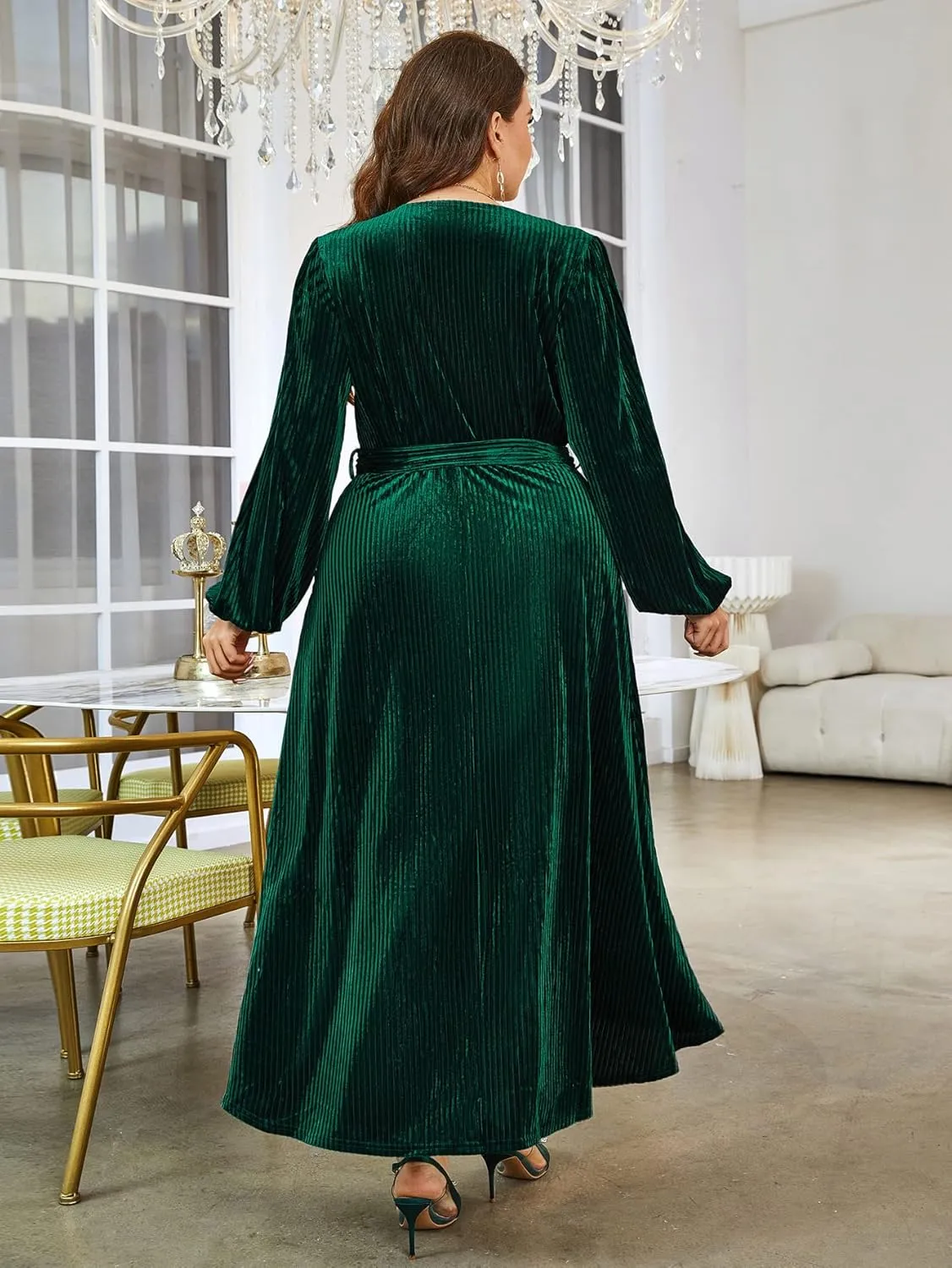 BerryGo Women's Velvet V Neck Wrap Semi Formal Dress Cocktail Party Maxi Dress for Wedding Guest