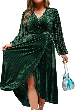 BerryGo Women's Velvet V Neck Wrap Semi Formal Dress Cocktail Party Maxi Dress for Wedding Guest