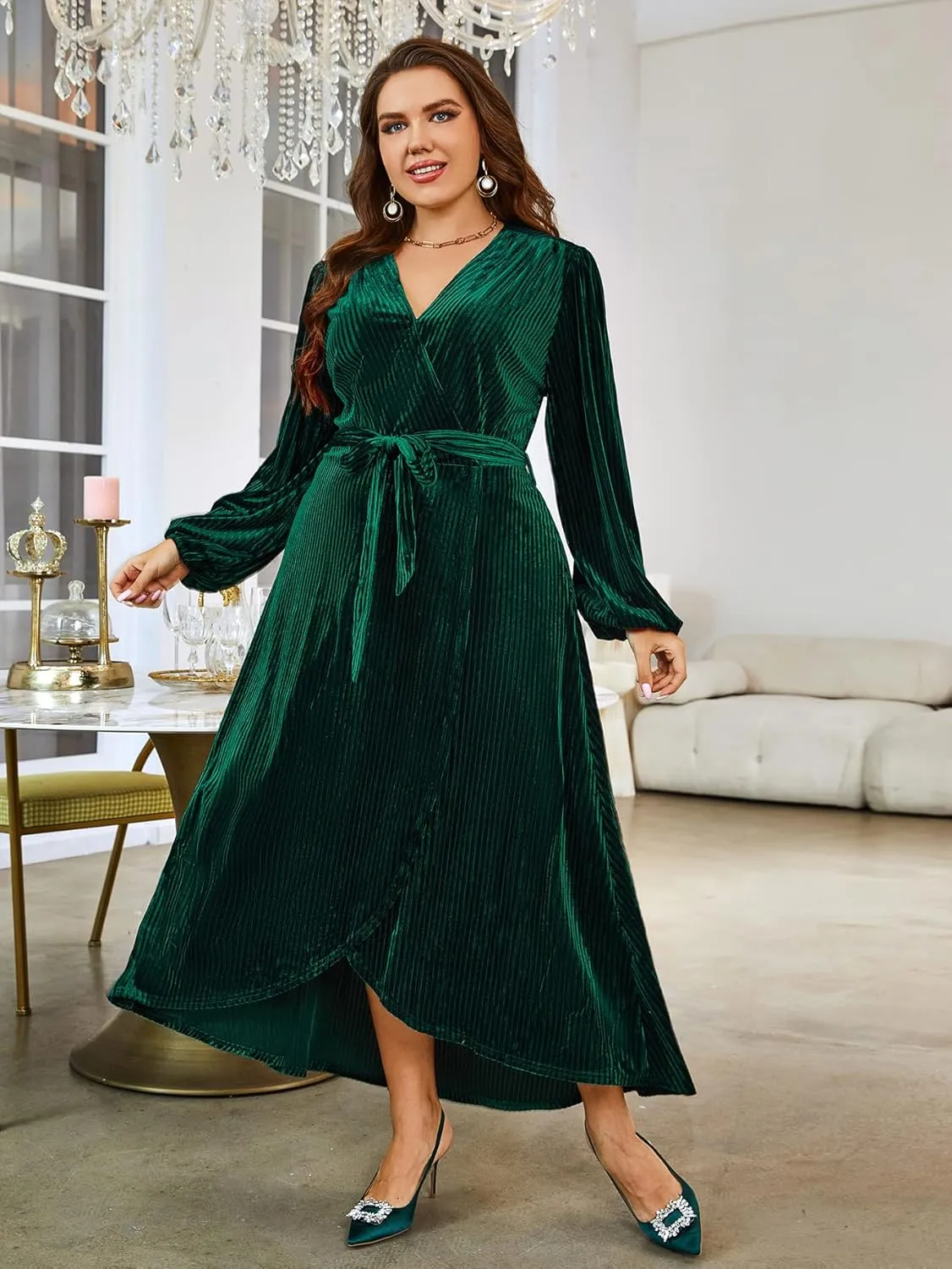 BerryGo Women's Velvet V Neck Wrap Semi Formal Dress Cocktail Party Maxi Dress for Wedding Guest