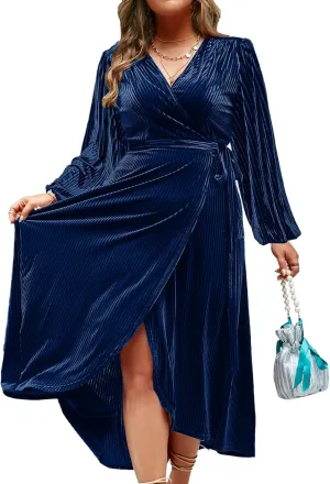 BerryGo Women's Velvet V Neck Wrap Semi Formal Dress Cocktail Party Maxi Dress for Wedding Guest