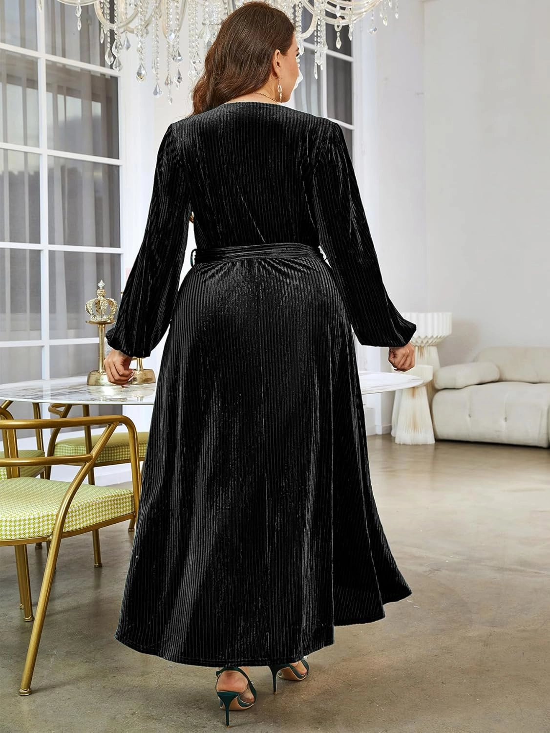 BerryGo Women's Velvet V Neck Wrap Semi Formal Dress Cocktail Party Maxi Dress for Wedding Guest