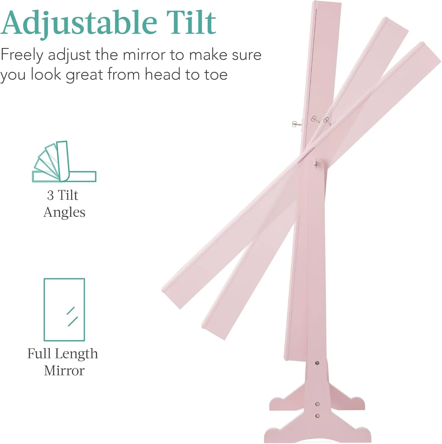 Best Choice Products Freestanding Jewelry Armoire Cabinet, Full Length Standing Mirror, Lockable Makeup Storage Organizer, w/Velvet Lining, 3 Angles, Lock, Accessory Pouch, 5 Shelves - Dusty Pink