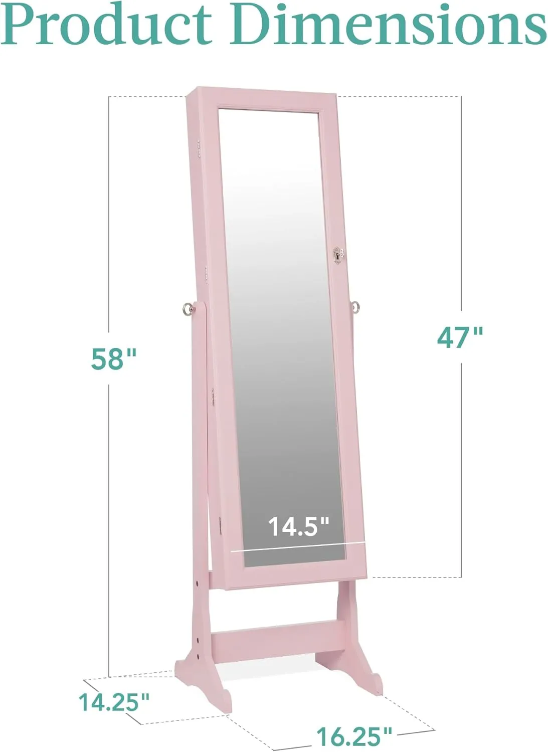 Best Choice Products Freestanding Jewelry Armoire Cabinet, Full Length Standing Mirror, Lockable Makeup Storage Organizer, w/Velvet Lining, 3 Angles, Lock, Accessory Pouch, 5 Shelves - Dusty Pink