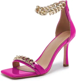 Black and Gold Heels for Women Square Open Toe Stiletto High 3 inch Heels with Back Zip Design
